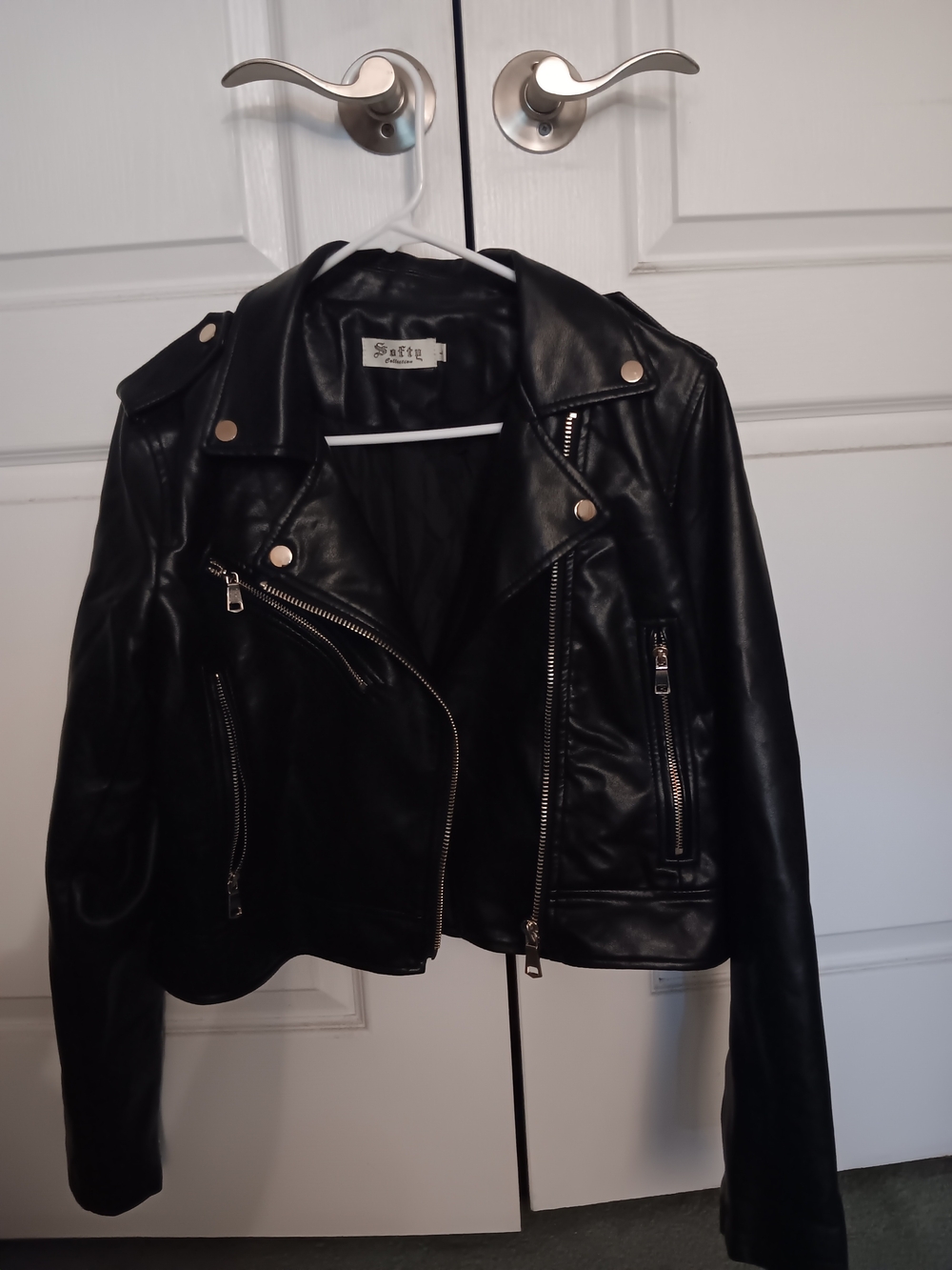 Black Faux Leather Moto Jacket for Women